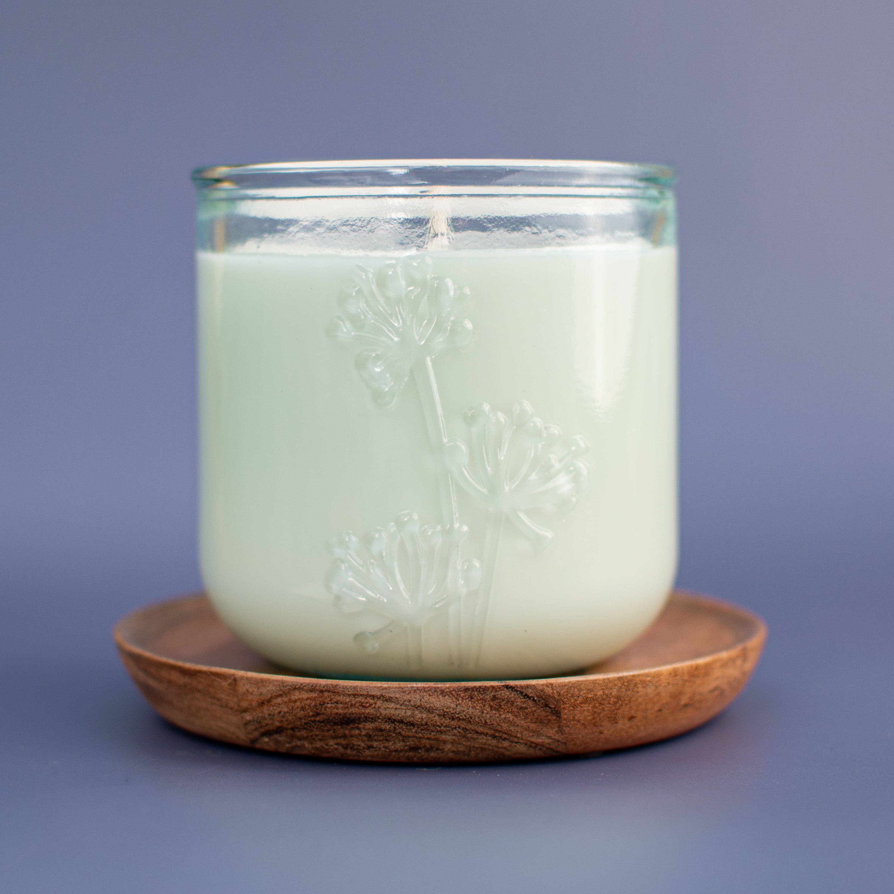 The Seville unscented candle in recycled glass jar with embossed wildflowers by Unscented Candle Company